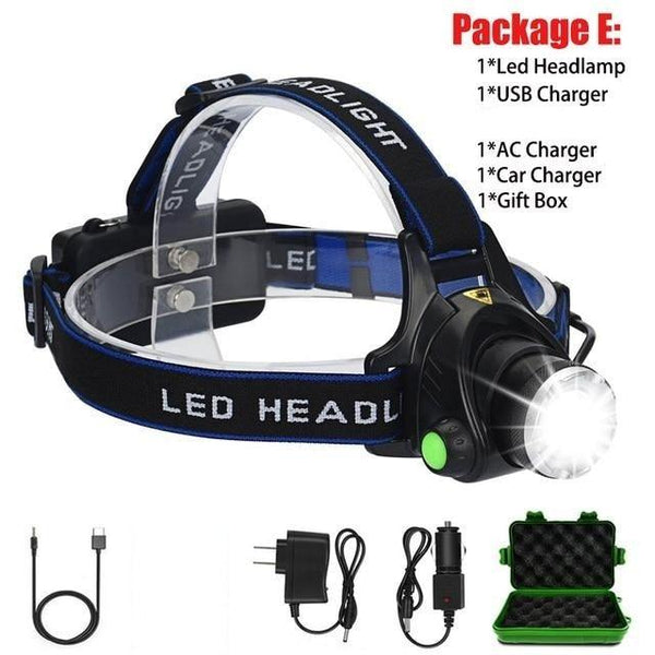 Adjustable Rechargeable Waterproof Brightest Zoomable LED Lightweight Hands Free Headlamp High Power For Adult Hunting Camping Running Hiking Riding Fishing Rechargeable T6 Chip Headlight