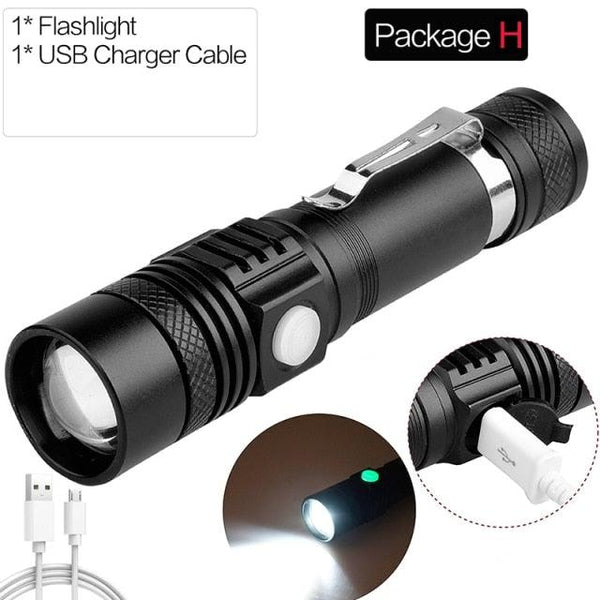 Adjustable Rechargeable  Waterproof LED Flashlights Rechargeable High Lumens Torchlight Zoomable Torch USB Charging Waterproof 5 Modes With Power Display For Camping Hiking Outdoor Emergency