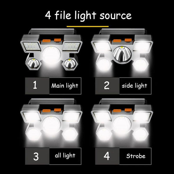 Adjustable USB Rechargeable Torch Lamp Built-in Battery 5 Led Strong Headlight Waterproof  Rechargeable Super Bright Head-Mounted Flashlight For Outdoor Night Camping