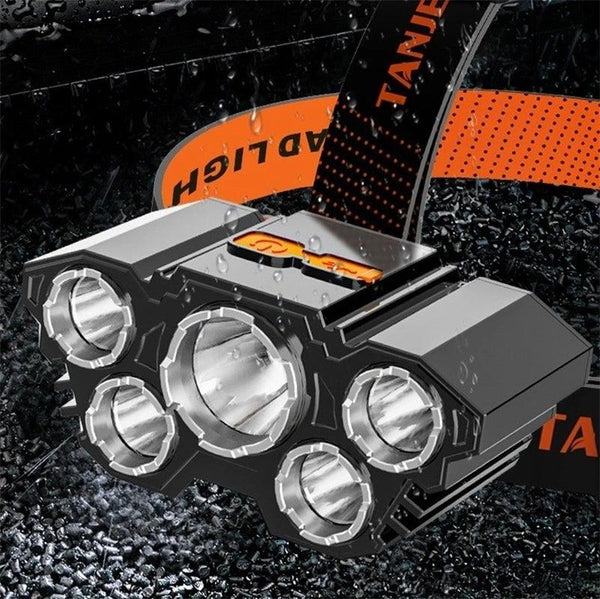 Adjustable USB Rechargeable Torch Lamp Built-in Battery 5 Led Strong Headlight Waterproof  Rechargeable Super Bright Head-Mounted Flashlight For Outdoor Night Camping