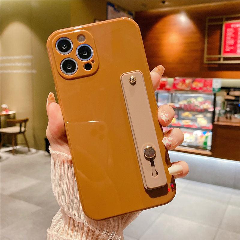 Adjustable Wrist Strap Stand Holder Case with Camera Protection Cute Solid Color Silicone Phone Case Phone Case For iPhone 13 14 Pro Max 12 11 XS Max XR 7 8 Plus 13Pro Soft Silicone Candy Color Back Cover