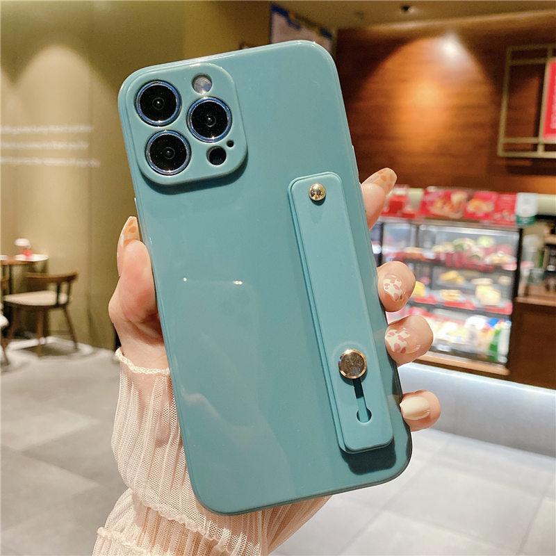 Adjustable Wrist Strap Stand Holder Case with Camera Protection Cute Solid Color Silicone Phone Case Phone Case For iPhone 13 14 Pro Max 12 11 XS Max XR 7 8 Plus 13Pro Soft Silicone Candy Color Back Cover
