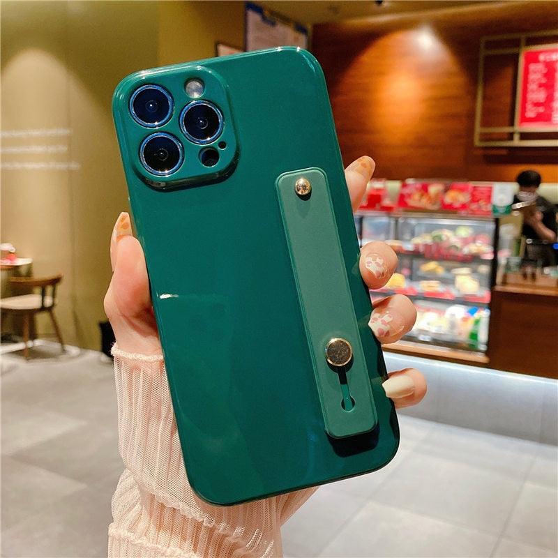Adjustable Wrist Strap Stand Holder Case with Camera Protection Cute Solid Color Silicone Phone Case Phone Case For iPhone 13 14 Pro Max 12 11 XS Max XR 7 8 Plus 13Pro Soft Silicone Candy Color Back Cover