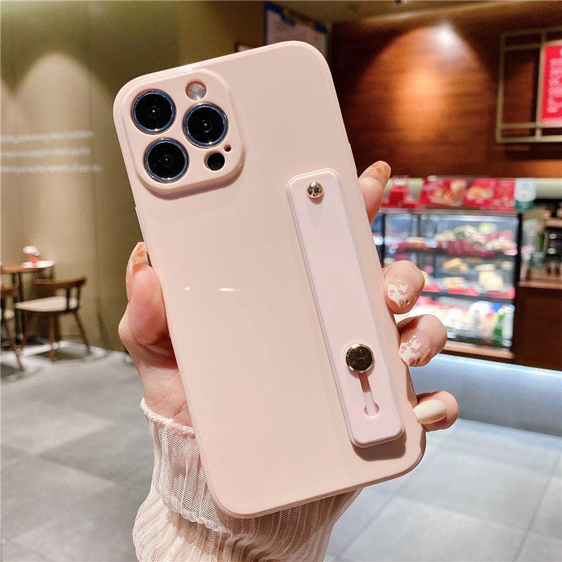 Adjustable Wrist Strap Stand Holder Case with Camera Protection Cute Solid Color Silicone Phone Case Phone Case For iPhone 13 14 Pro Max 12 11 XS Max XR 7 8 Plus 13Pro Soft Silicone Candy Color Back Cover