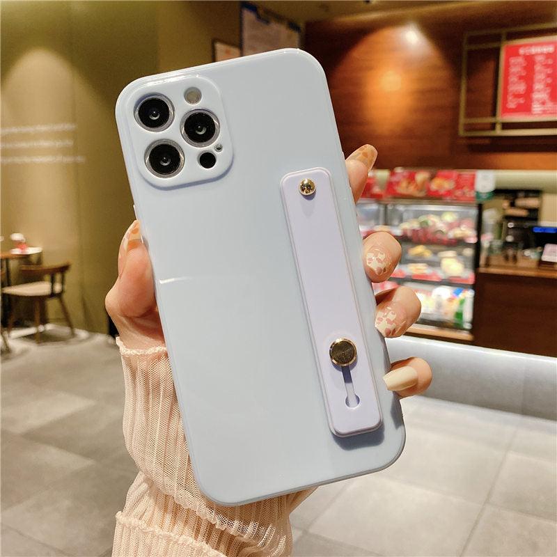 Adjustable Wrist Strap Stand Holder Case with Camera Protection Cute Solid Color Silicone Phone Case Phone Case For iPhone 13 14 Pro Max 12 11 XS Max XR 7 8 Plus 13Pro Soft Silicone Candy Color Back Cover
