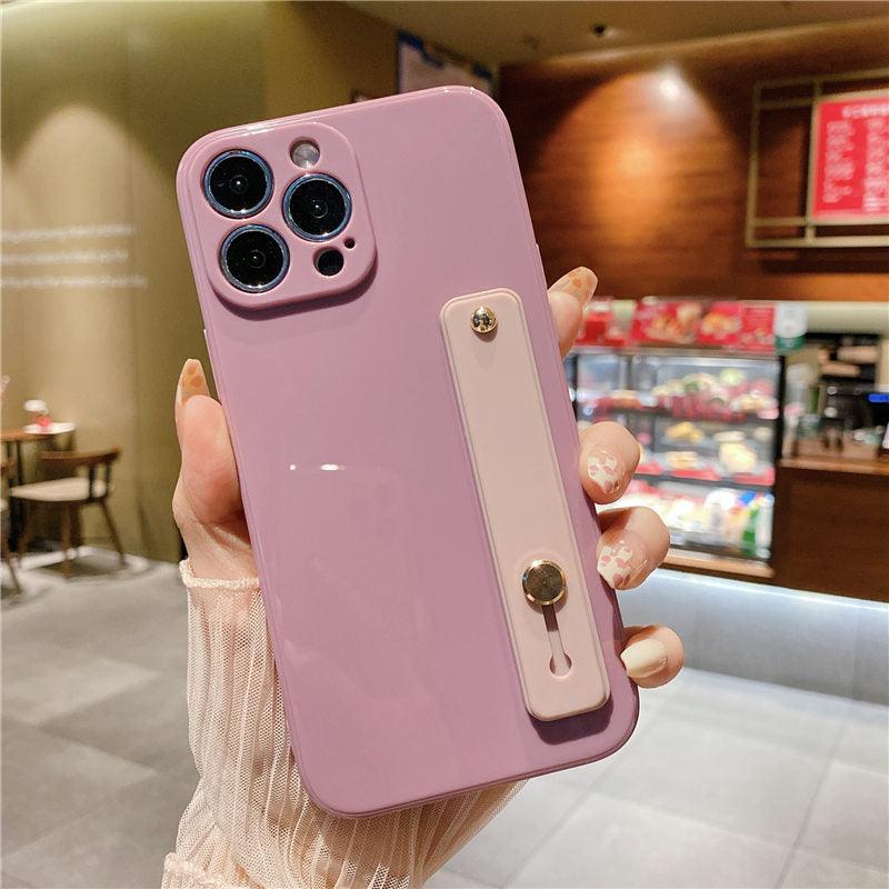 Adjustable Wrist Strap Stand Holder Case with Camera Protection Cute Solid Color Silicone Phone Case Phone Case For iPhone 13 14 Pro Max 12 11 XS Max XR 7 8 Plus 13Pro Soft Silicone Candy Color Back Cover