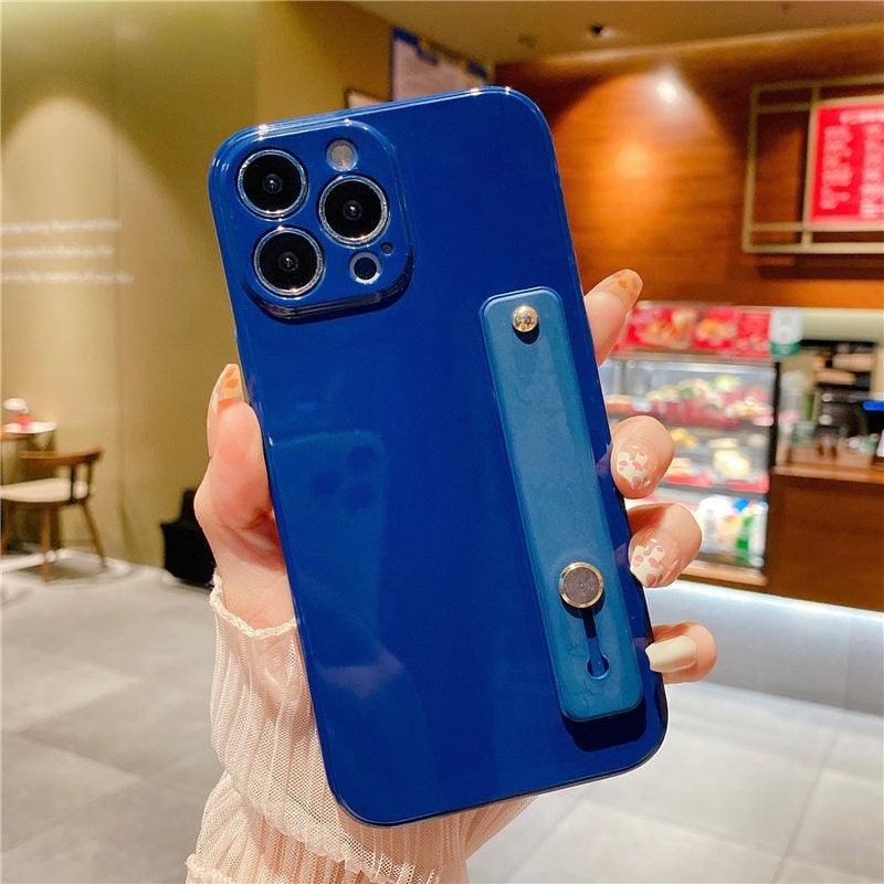 Adjustable Wrist Strap Stand Holder Case with Camera Protection Cute Solid Color Silicone Phone Case Phone Case For iPhone 13 14 Pro Max 12 11 XS Max XR 7 8 Plus 13Pro Soft Silicone Candy Color Back Cover