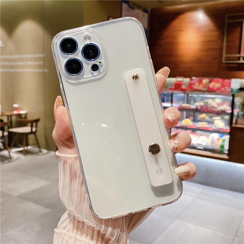 Adjustable Wrist Strap Stand Holder Case with Camera Protection Cute Solid Color Silicone Phone Case Phone Case For iPhone 13 14 Pro Max 12 11 XS Max XR 7 8 Plus 13Pro Soft Silicone Candy Color Back Cover