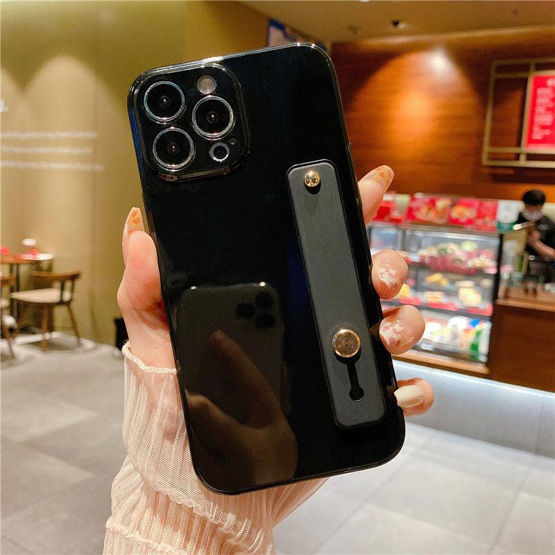 Adjustable Wrist Strap Stand Holder Case with Camera Protection Cute Solid Color Silicone Phone Case Phone Case For iPhone 13 14 Pro Max 12 11 XS Max XR 7 8 Plus 13Pro Soft Silicone Candy Color Back Cover