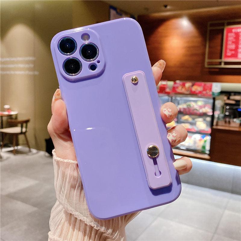 Adjustable Wrist Strap Stand Holder Case with Camera Protection Cute Solid Color Silicone Phone Case Phone Case For iPhone 13 14 Pro Max 12 11 XS Max XR 7 8 Plus 13Pro Soft Silicone Candy Color Back Cover