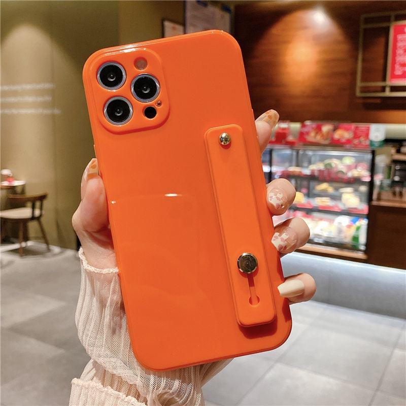 Adjustable Wrist Strap Stand Holder Case with Camera Protection Cute Solid Color Silicone Phone Case Phone Case For iPhone 13 14 Pro Max 12 11 XS Max XR 7 8 Plus 13Pro Soft Silicone Candy Color Back Cover