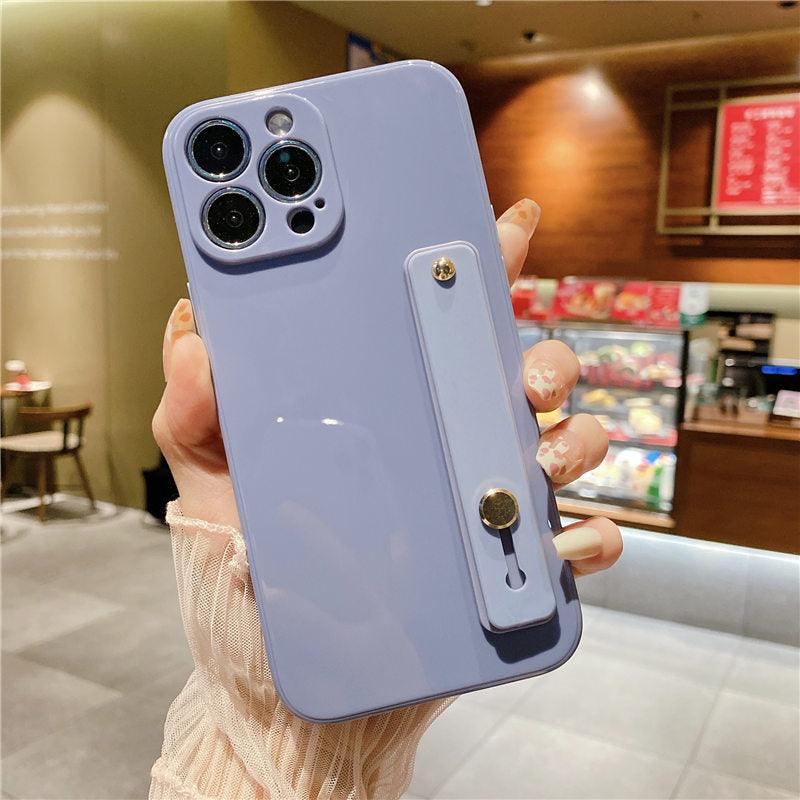 Adjustable Wrist Strap Stand Holder Case with Camera Protection Cute Solid Color Silicone Phone Case Phone Case For iPhone 13 14 Pro Max 12 11 XS Max XR 7 8 Plus 13Pro Soft Silicone Candy Color Back Cover