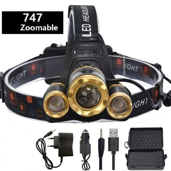 Adjustable Zoomable Headlamp Ultra Bright Rechargeable LED Bright High Lumen Head Lights Head Lamp Waterproof Flashlight For Outdoor Cmaping Fishing Hiking Biking Fishing Headlamp  Running Headlamp