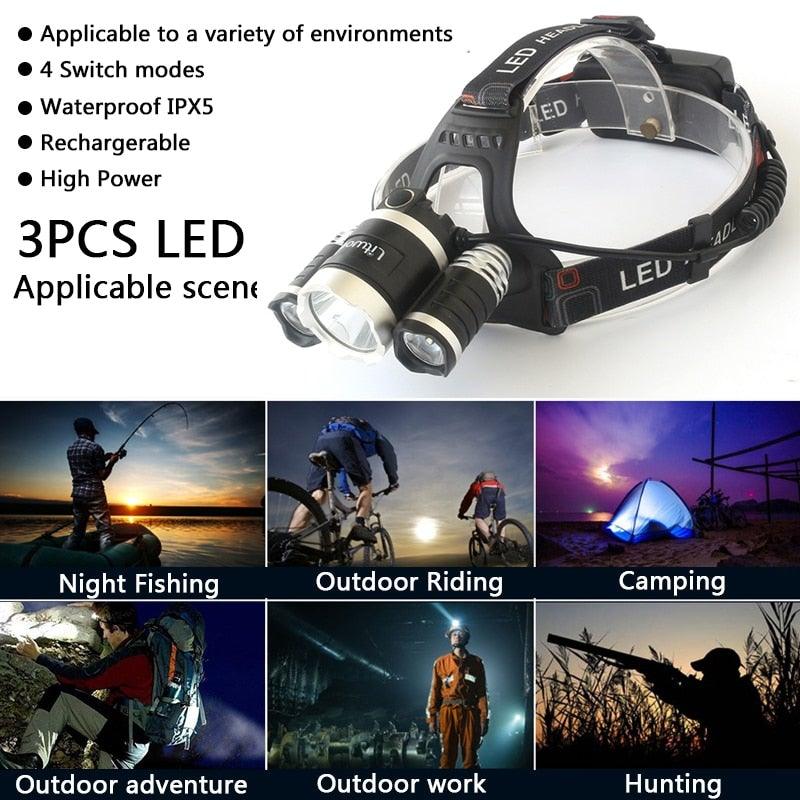 Adjustable Zoomable Headlamp Ultra Bright Rechargeable LED Bright High Lumen Head Lights Head Lamp Waterproof Flashlight For Outdoor Cmaping Fishing Hiking Biking Fishing Headlamp  Running Headlamp