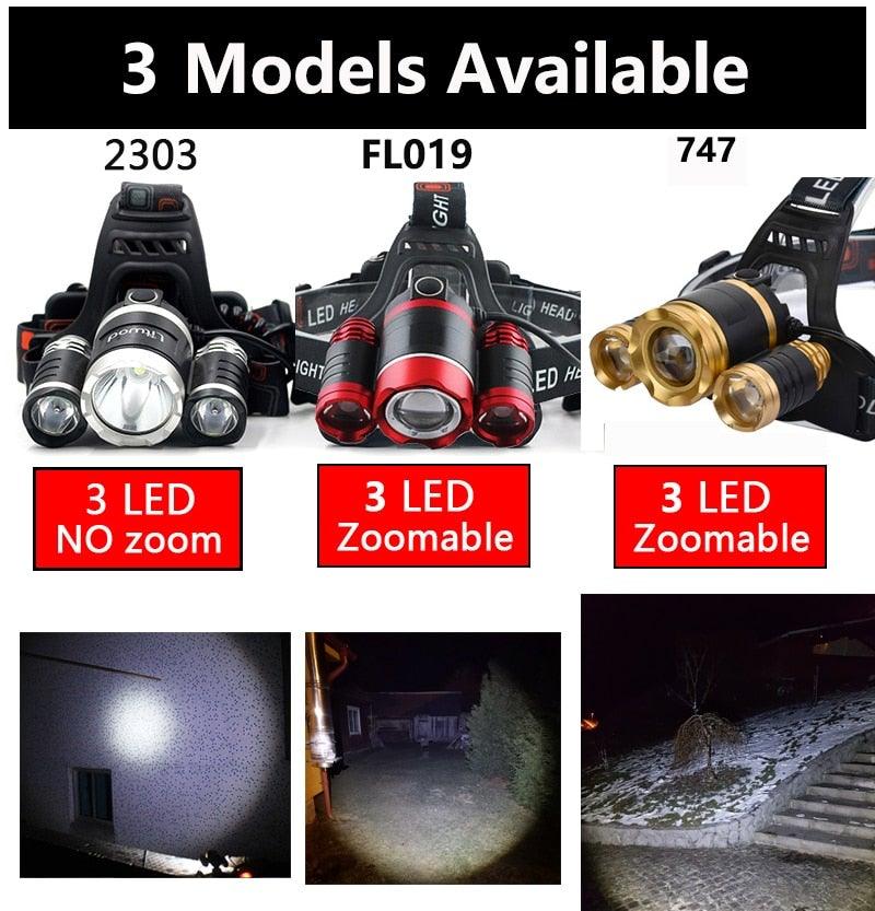 Adjustable Zoomable Headlamp Ultra Bright Rechargeable LED Bright High Lumen Head Lights Head Lamp Waterproof Flashlight For Outdoor Cmaping Fishing Hiking Biking Fishing Headlamp  Running Headlamp