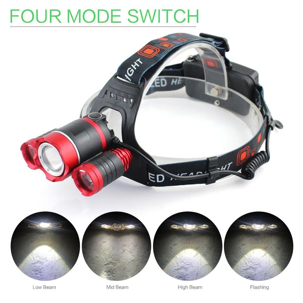 Adjustable Zoomable Headlamp Ultra Bright Rechargeable LED Bright High Lumen Head Lights Head Lamp Waterproof Flashlight For Outdoor Cmaping Fishing Hiking Biking Fishing Headlamp  Running Headlamp