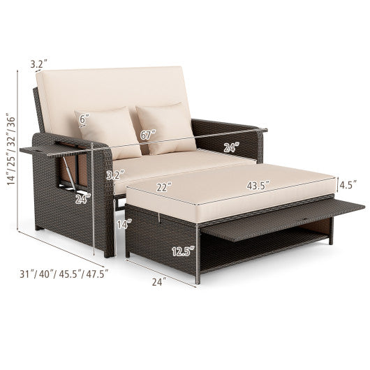 Premium Adjustable Outdoor Patio Daybed Set with Cushions and Storage Ottoman