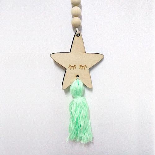 Adorable Sleepy Eye Eyelash Kids Room Decoration Crafts Wood  Wall Hanging Stars Decorative Beads Tassel Photography Props Gift For Kids Bedroom Decor Makeup Sticker For Girls Room Wall Art