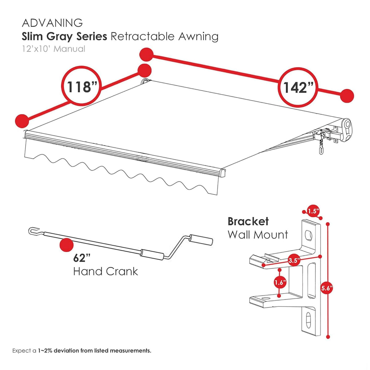 Advaning SG Series Manual Retractable Fully-Assembled Sun Shade Canopy Awning (MA1210-MA1410) (SAK53186)