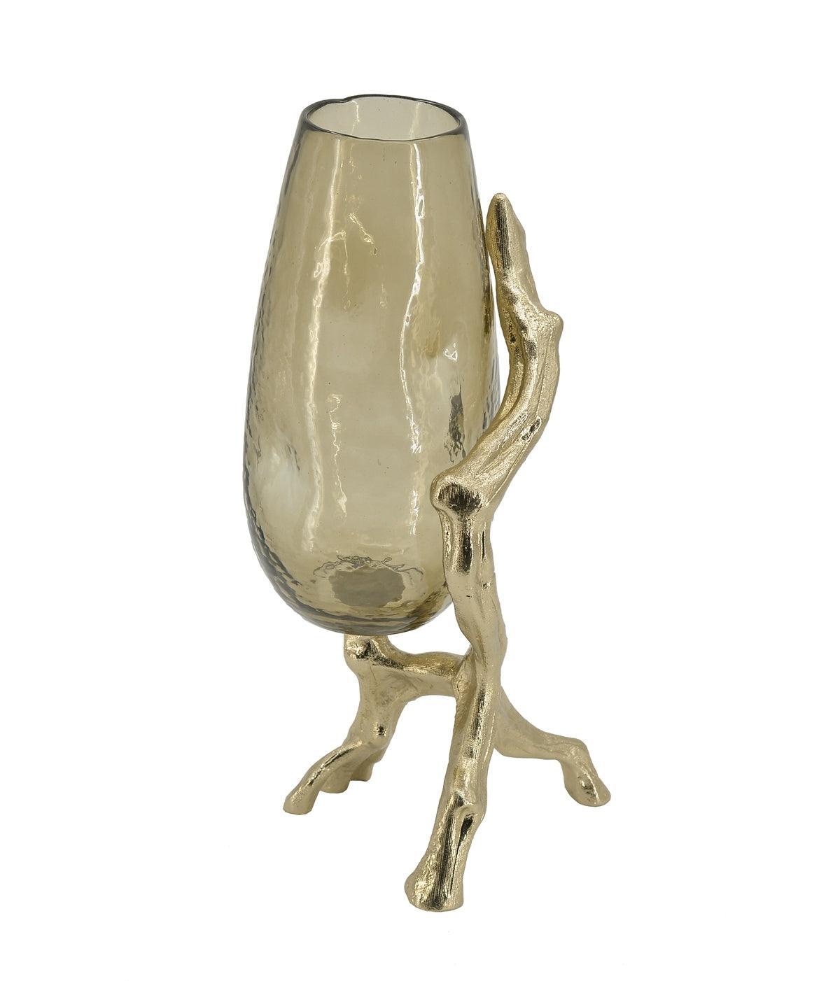 Modern Gold Glass Vase with Metal Stand