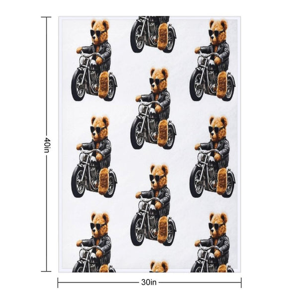 Cool Biker Teddy Bear on Motorcycle - Fun And Cute Plush Design Durable Throw Blanket