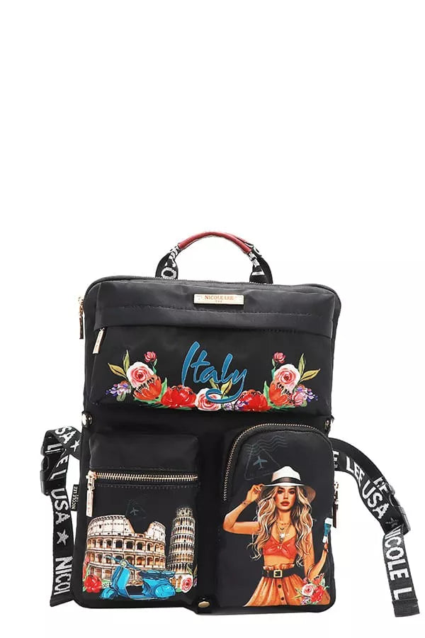 Nicole Lee USA Multi-Pocket Travel Backpack Berry Charmz