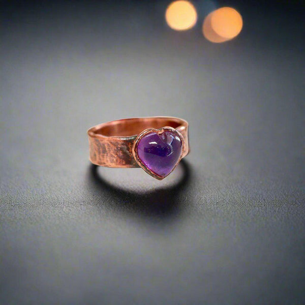 Copper Amethyst Heart Ring – Calming Confidence| By Blackbird & Sage