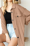 Retro Camel Full Size Drop Shoulder Jacket With Button-Up Design Women Jacket