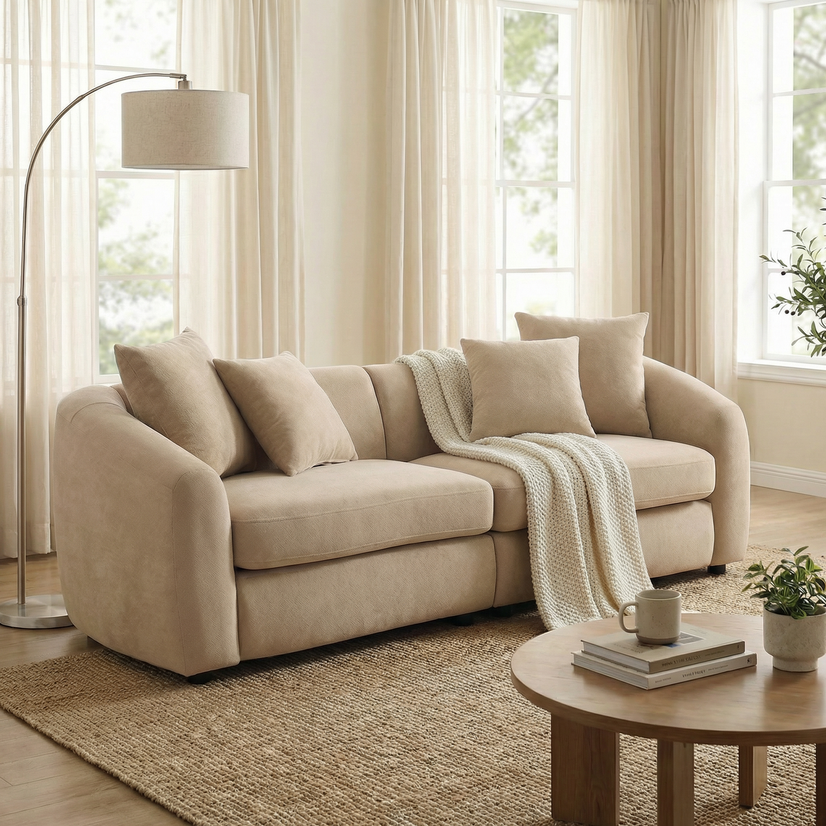 87 in. Curved 3 Seater Modern Upholstered Velvet Sofa