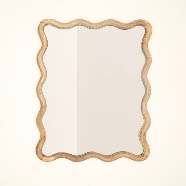 Decorative Wavy Wall Mirror with Mango Wood Frame, 36x48