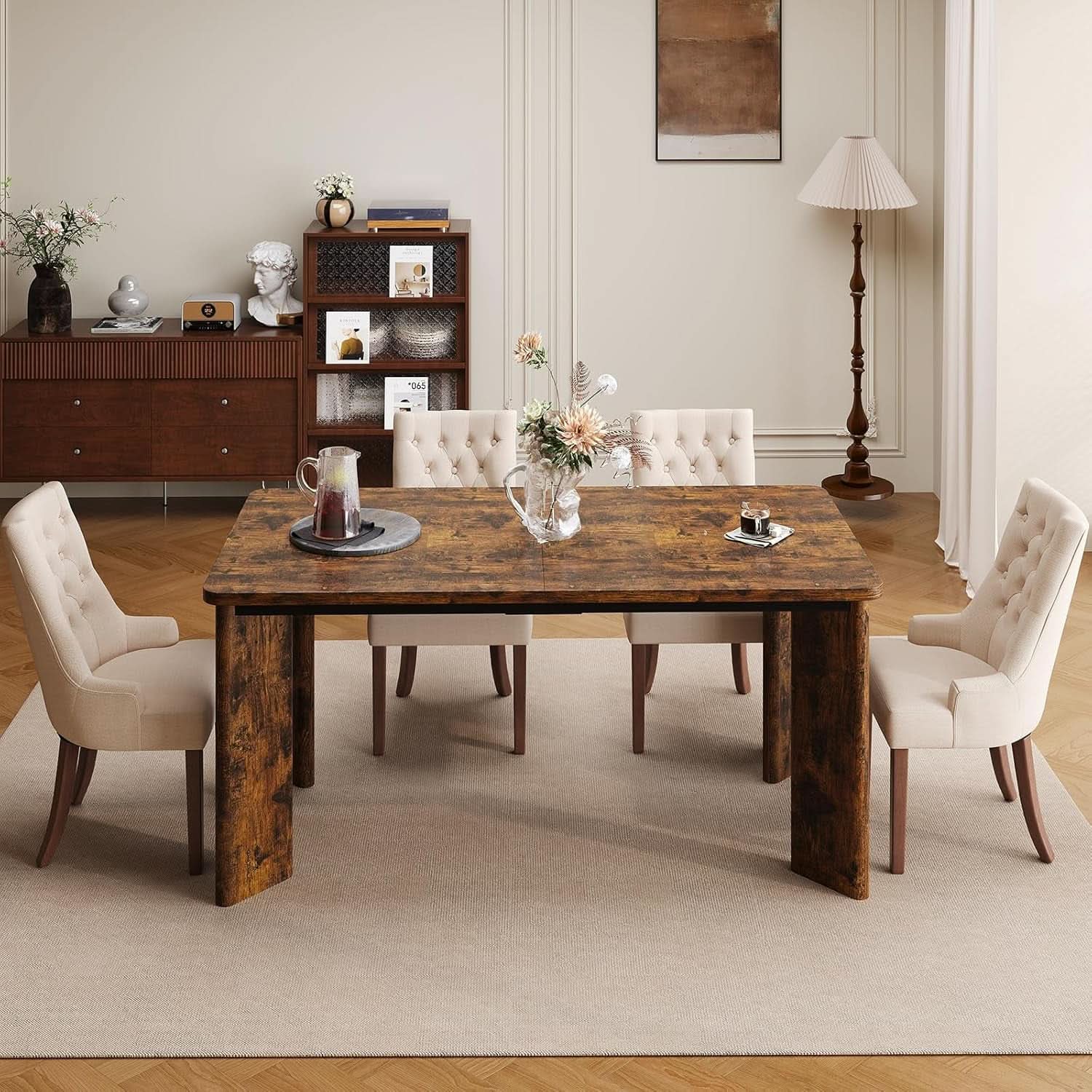 63 Inch Rectangular Industrial Dining Table Six Chairs