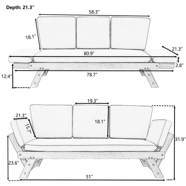 Outdoor Adjustable Patio Wooden Daybed Sofa