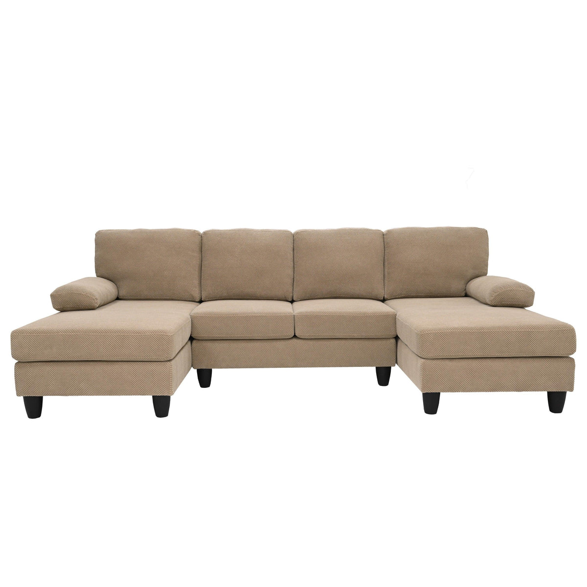 Modern Camel U-Shaped Sectional Sofa with Deep Seats & Plush Cushion Arms