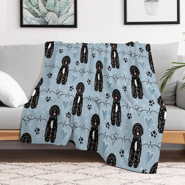 Love Black White Portuguese Water Dog Lightweight Throw Blanket