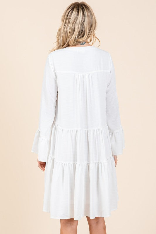 Tiered Notched Flare Sleeve Dress – Playful and Stylish Dress with Flare Sleeves and Notched Neckline