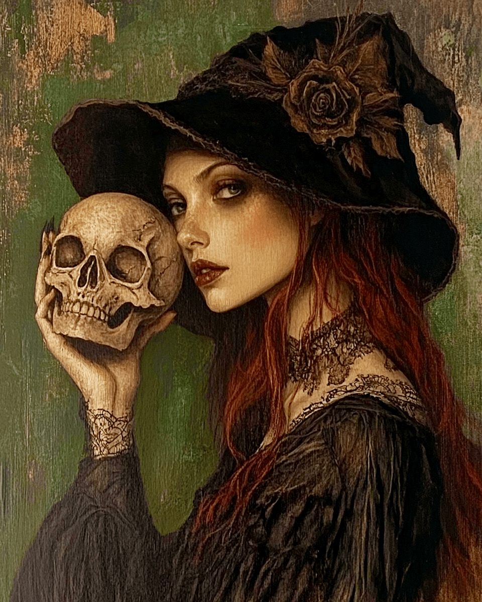 Gothic Art Prints – Skull & Witch Wall Art 8x10 | Dark Academia Decor