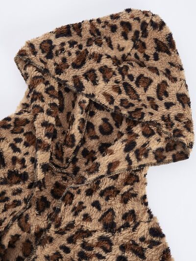 Trendy Fuzzy Leopard Hooded Jacket with Long Sleeves Casual Fit Comfortable Jacket For Women