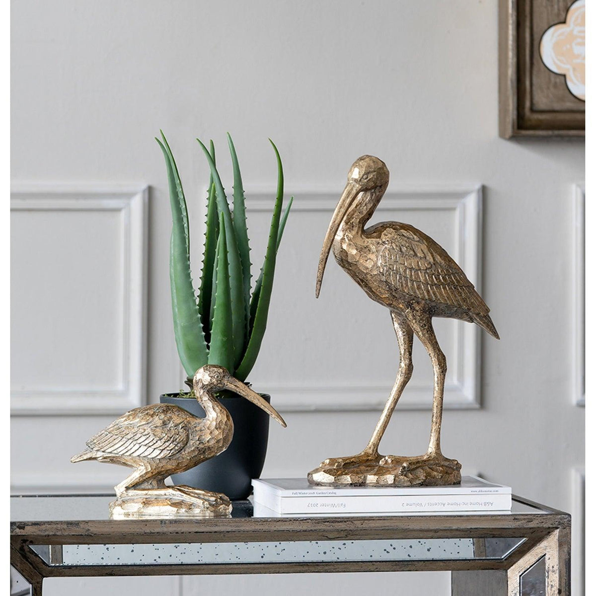 Antique Gold Kneeling Crane Figurine