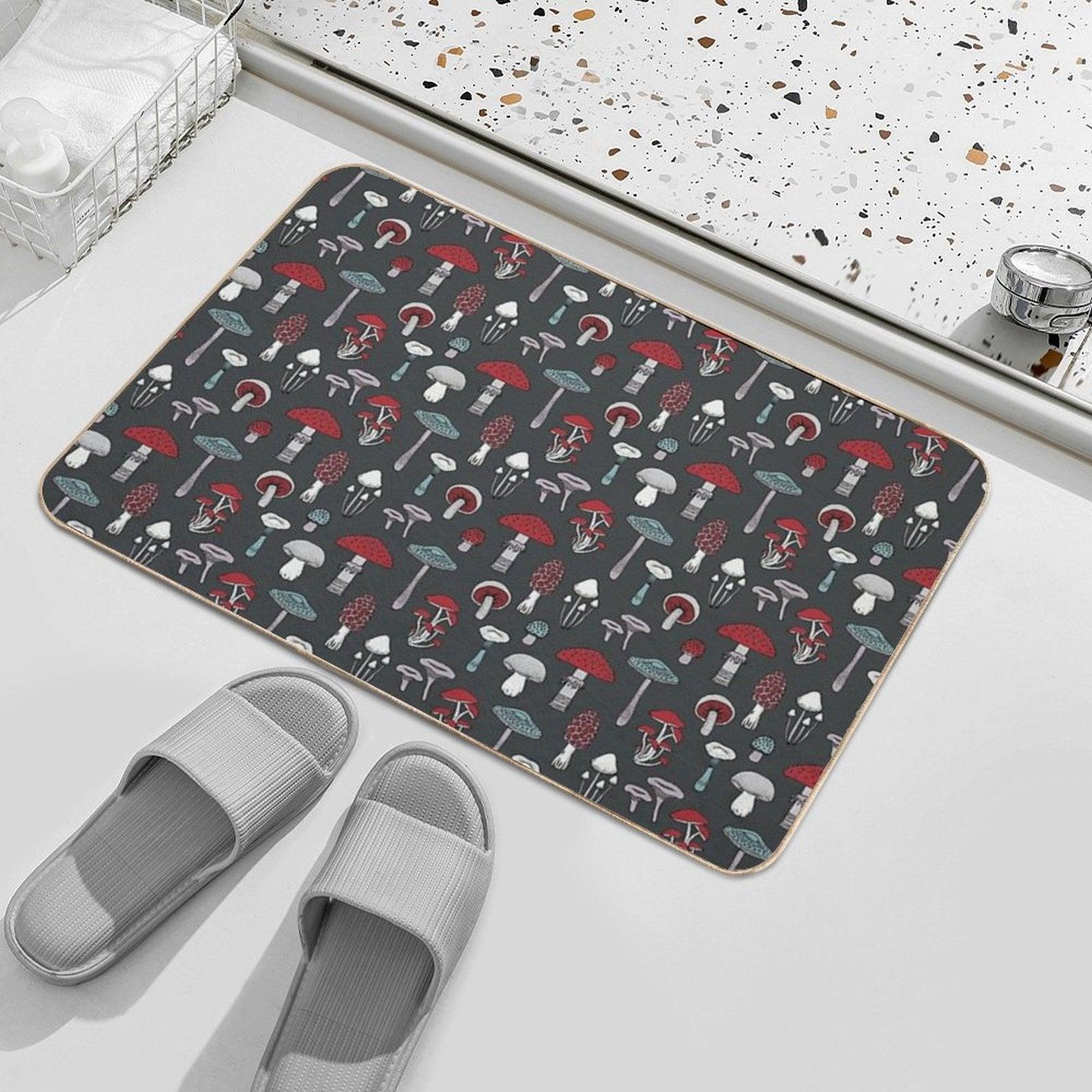 Midnight Mushrooms - Fun Fungus Pattern by Cecca Designs Bath Mat