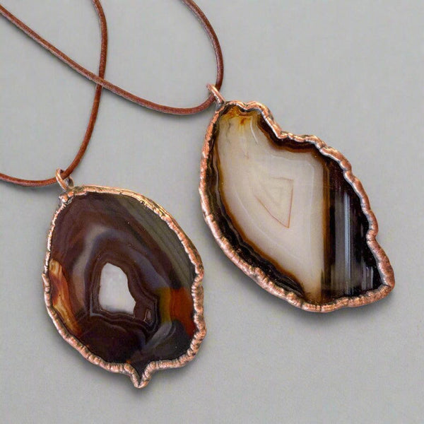 Copper Blue Agate Slice Necklace Calming Confidence | By Blackbird & Sage
