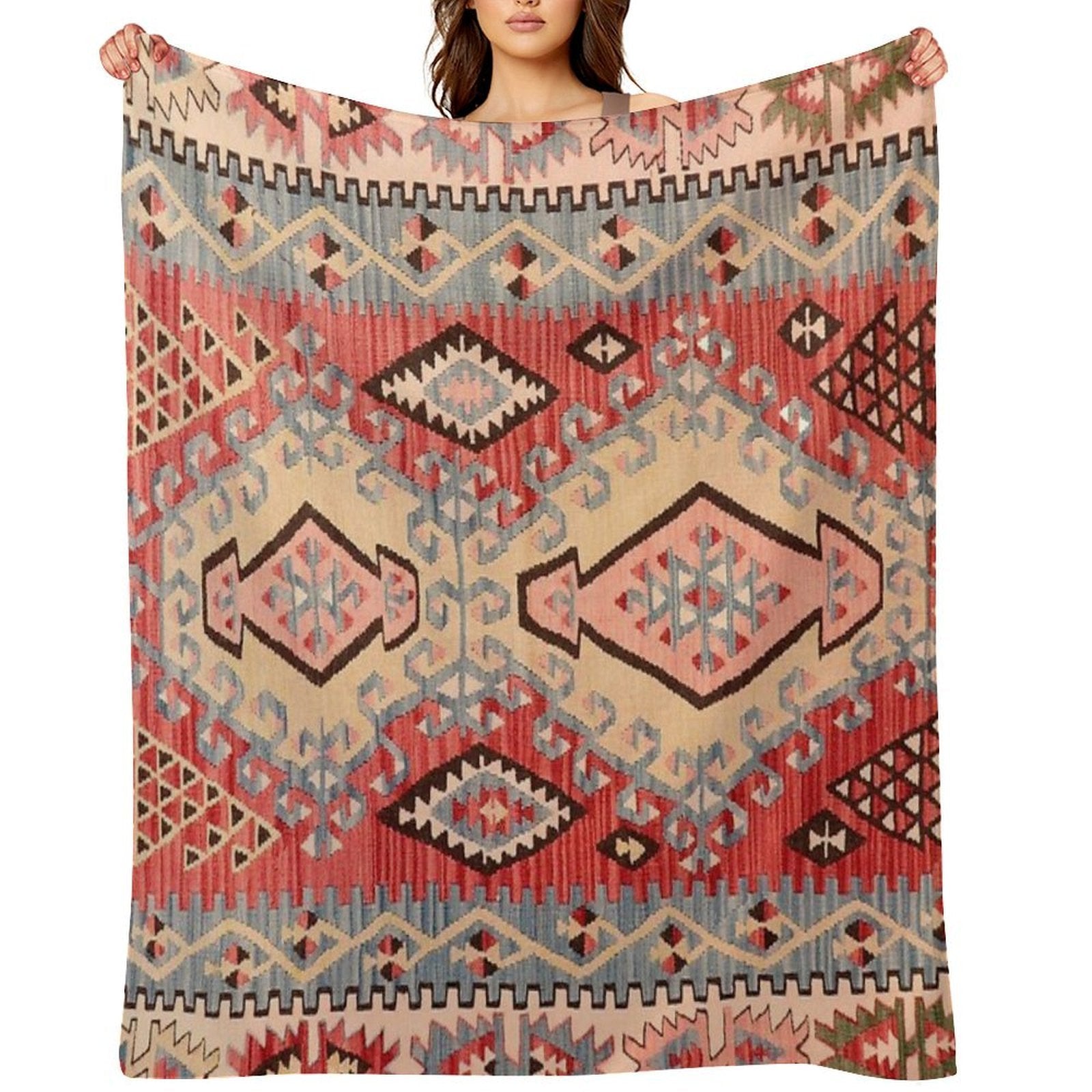 Vintage Anatolian Kilim 1970`s Versatility Throw Blanket