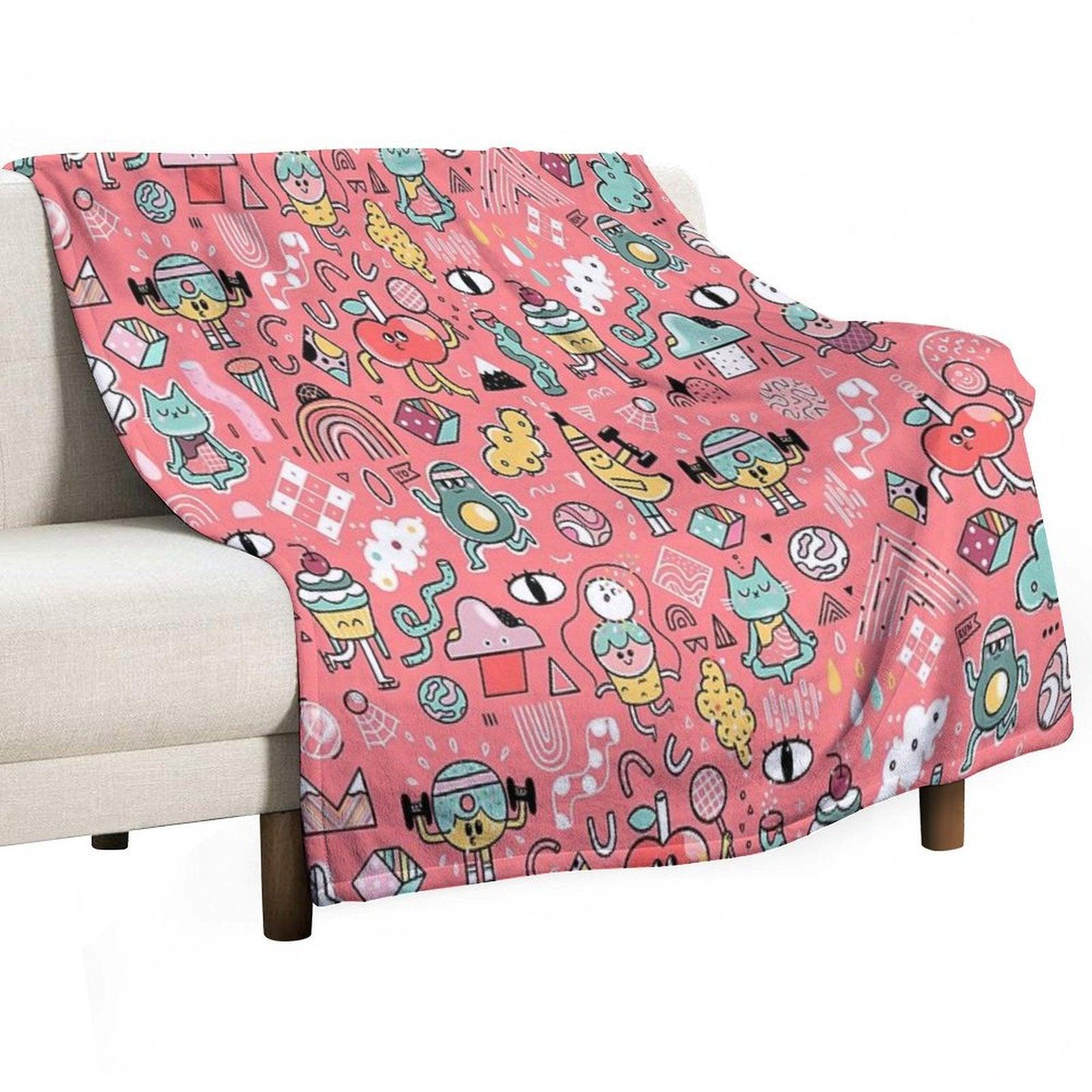 Funny Crazy Avocado, Banana, Ice Cream, Apple, Cat, Cupcake. Fitness Food. Throw Blanket