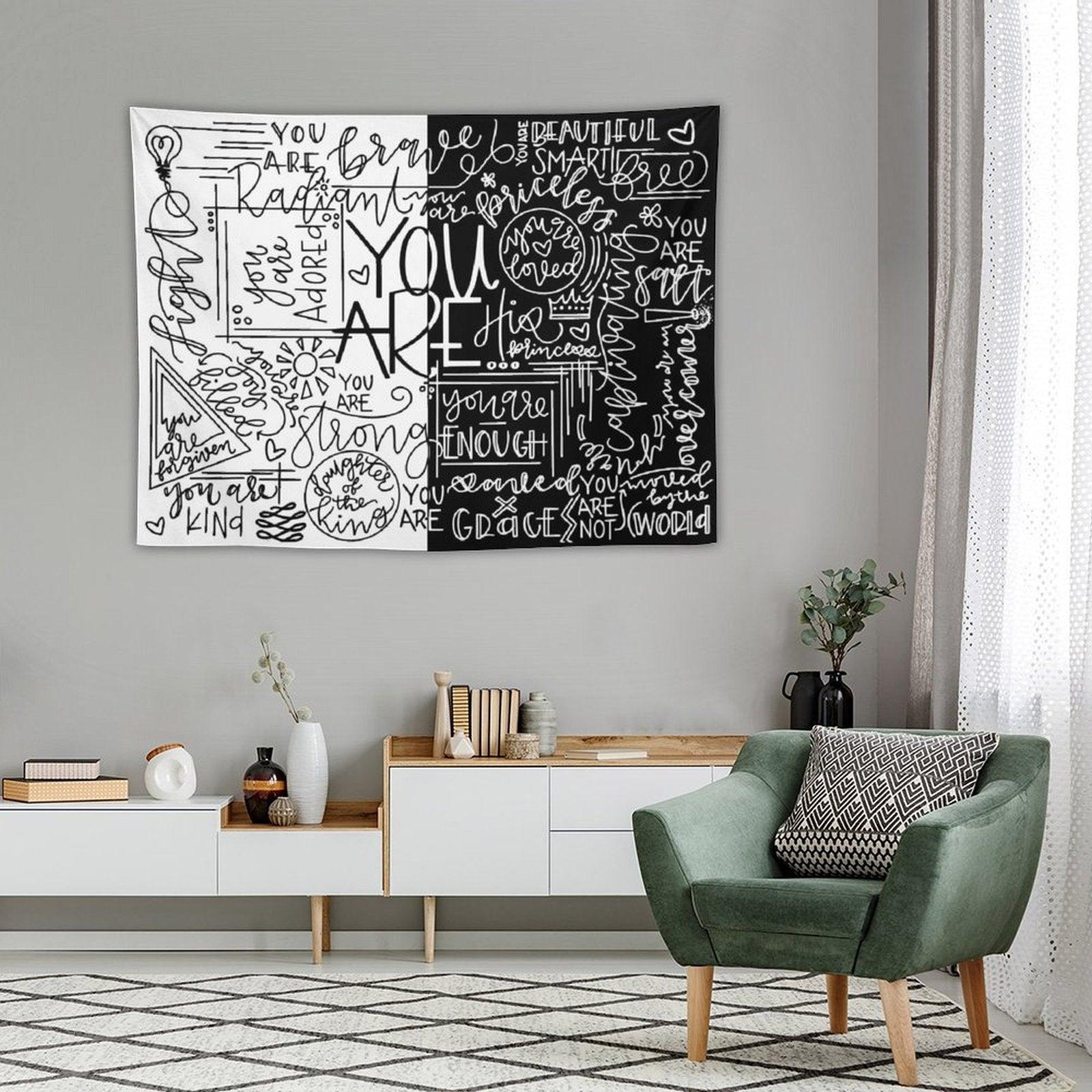 You Are Enough White & Black Tapestry