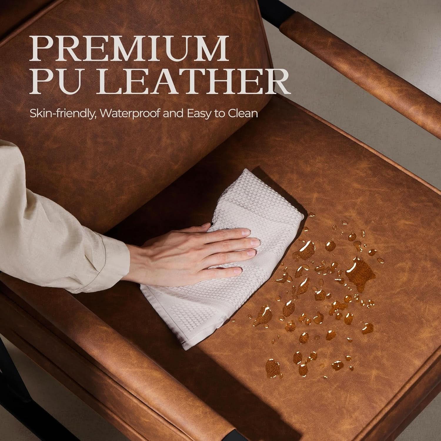 Luxurious PU Leather Armchair Set Ultrasoft Chestnut
