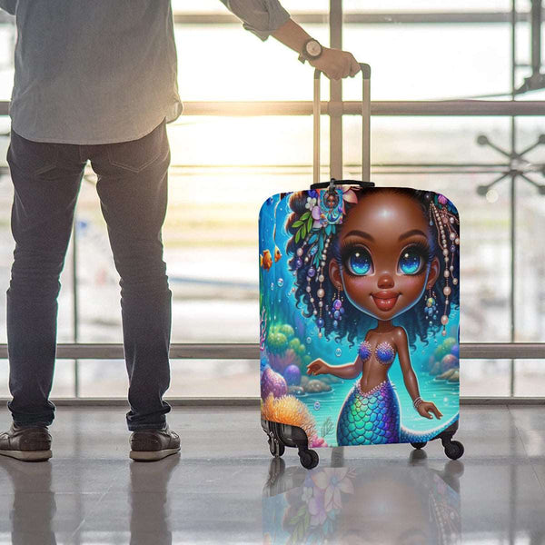 Custom African American Girl Little Mermaid Luggage Cover & Luggage Tag, Luggage Set