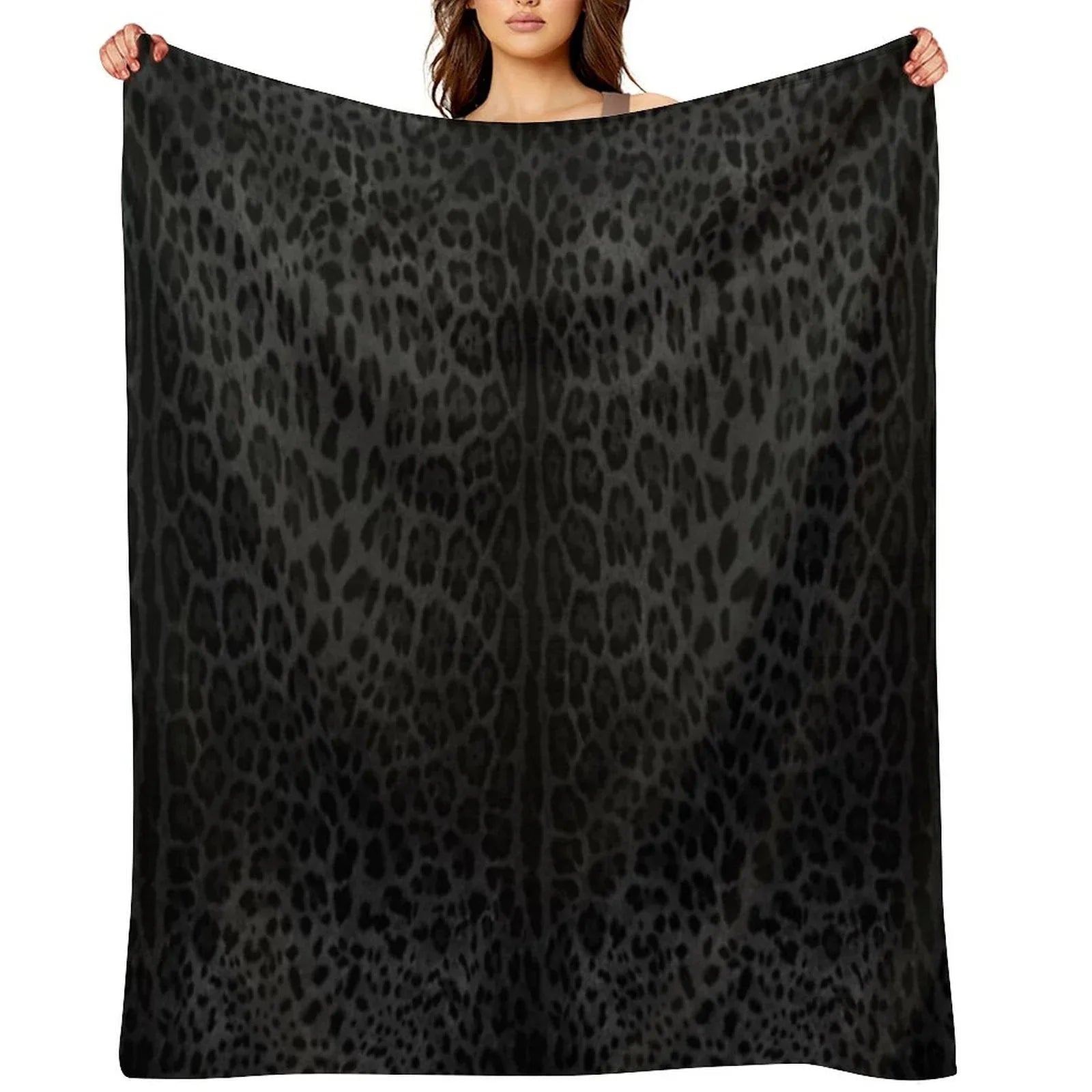 Black Leopard Print Skin Throw Blanket