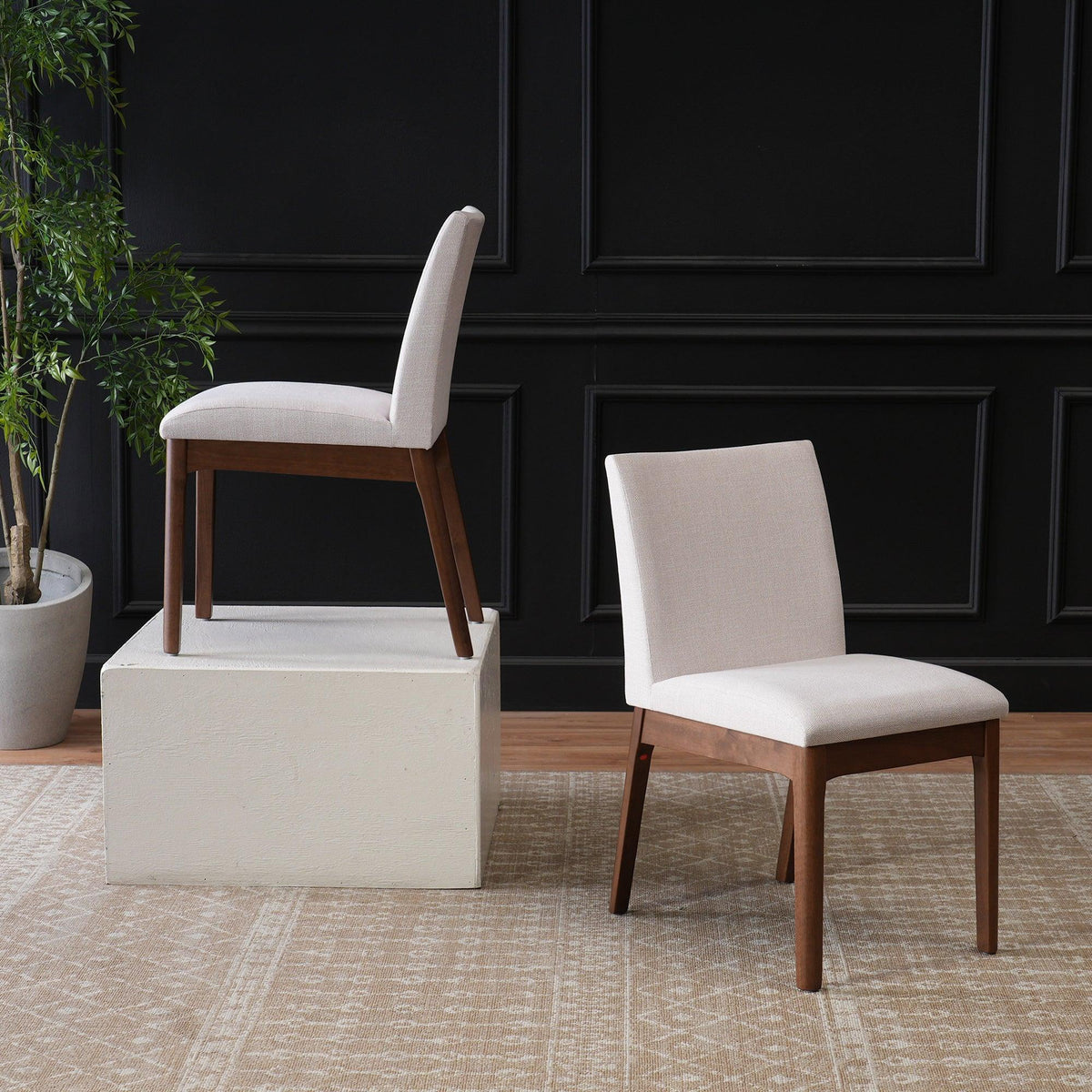 Set of 2 Contemporary Dining Chairs - Upholstered Seat and Backrest