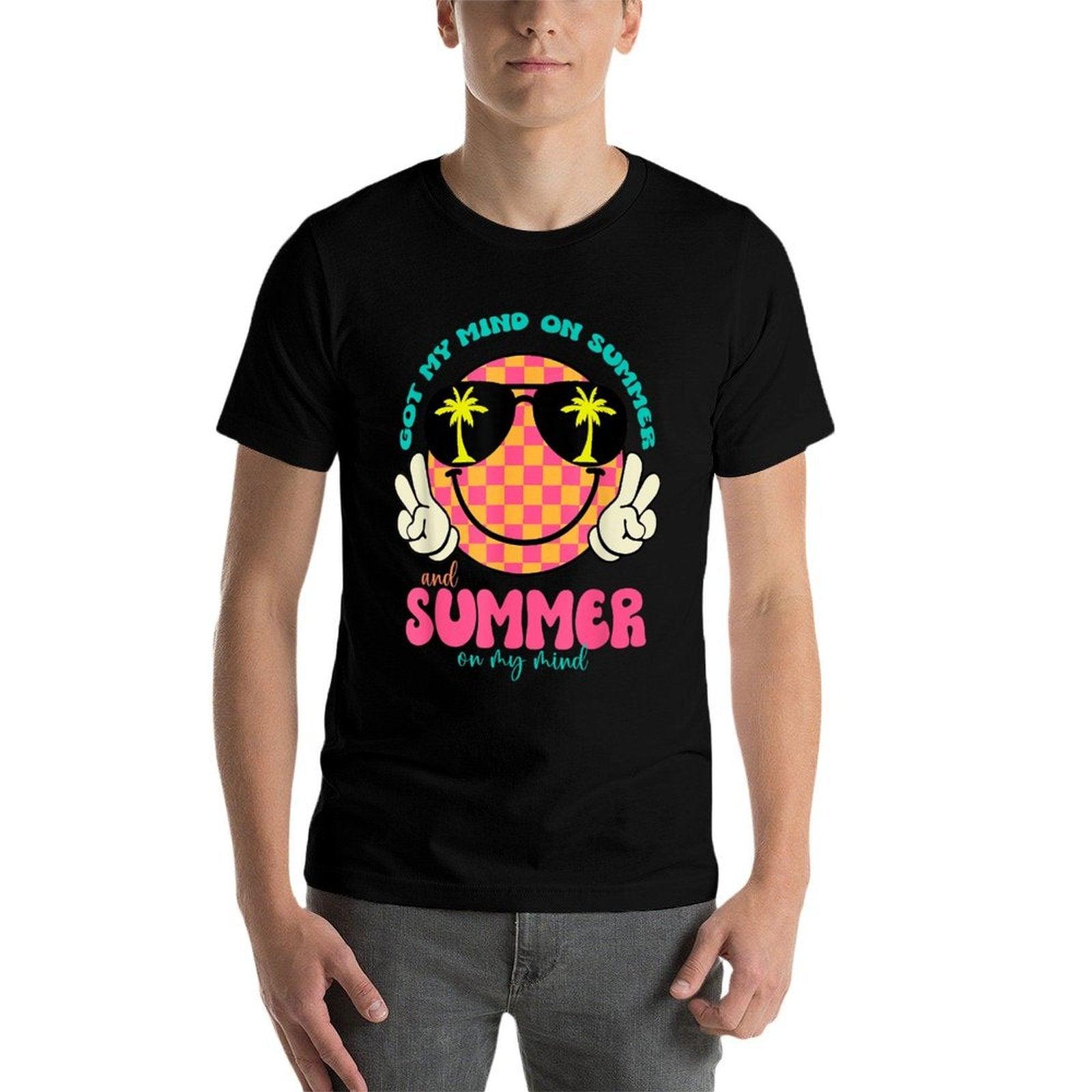 Groovy Happy Face Summer Vibes Got My Mind On Summer Teacher  Affordable Price T-Shirt