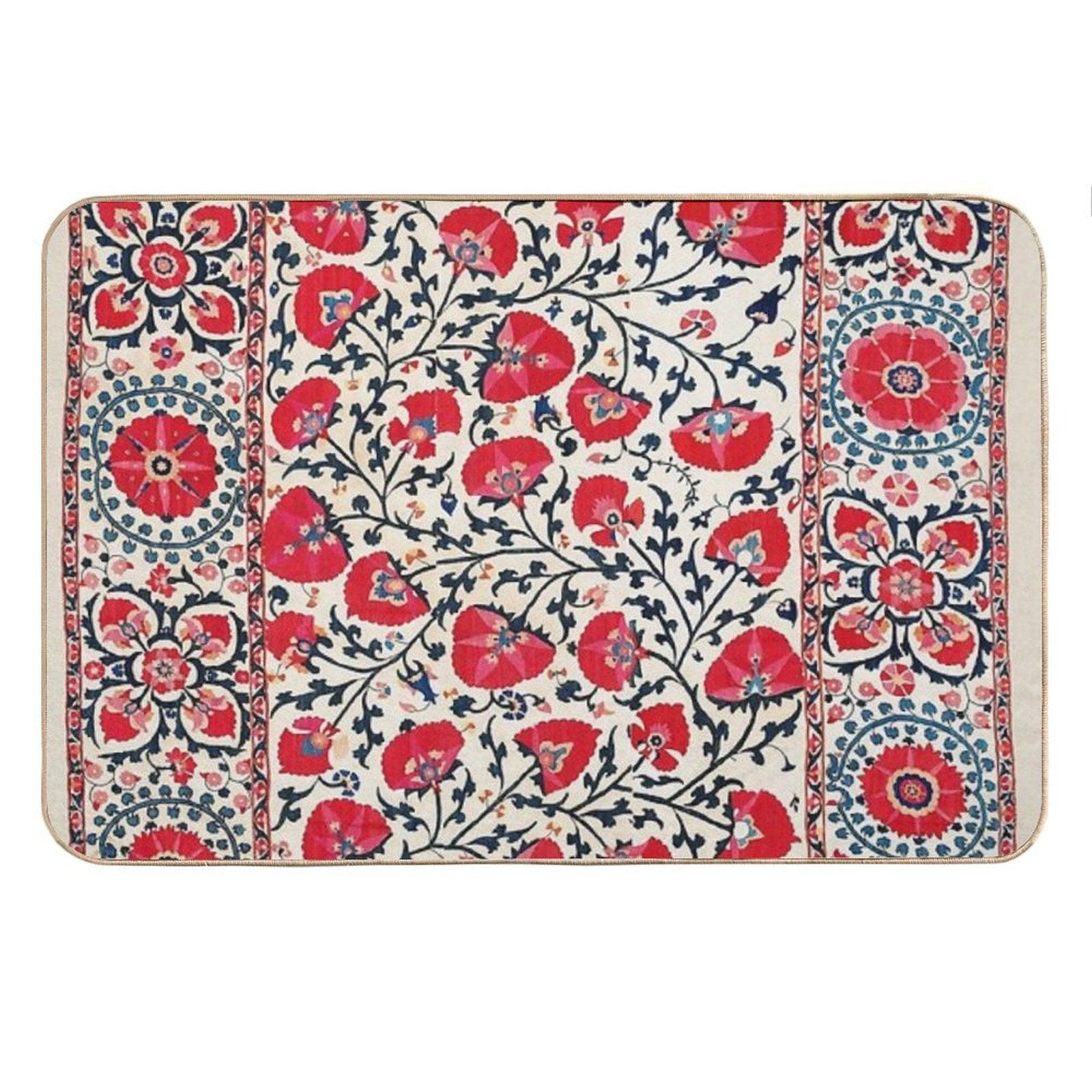 Shakhrisyabz Suzani Uzbekistan Floral Embroidery Print Bath Mat