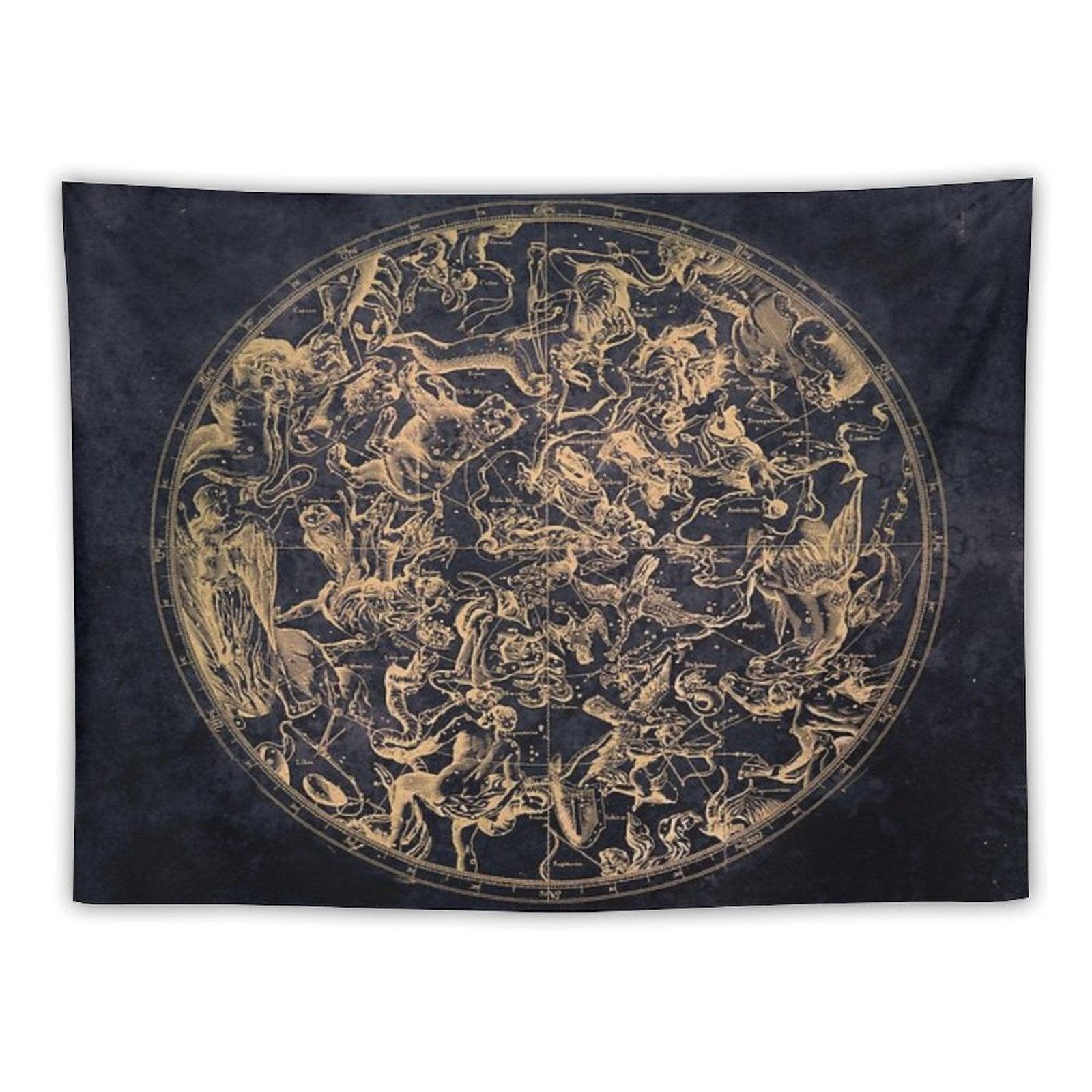 Vintage Constellations And Astrological Signs  Yellowed Ink And Cosmic Colour Tapestry